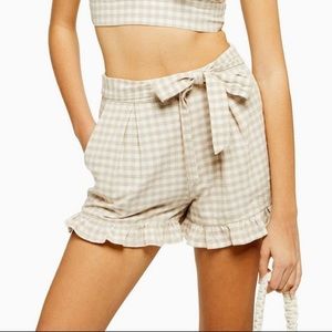 Topshop Beige Gingham Frill Shorts